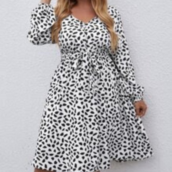 SHEIN Dresses & Skirts - Plus Allover Print Belted Button Front Dress